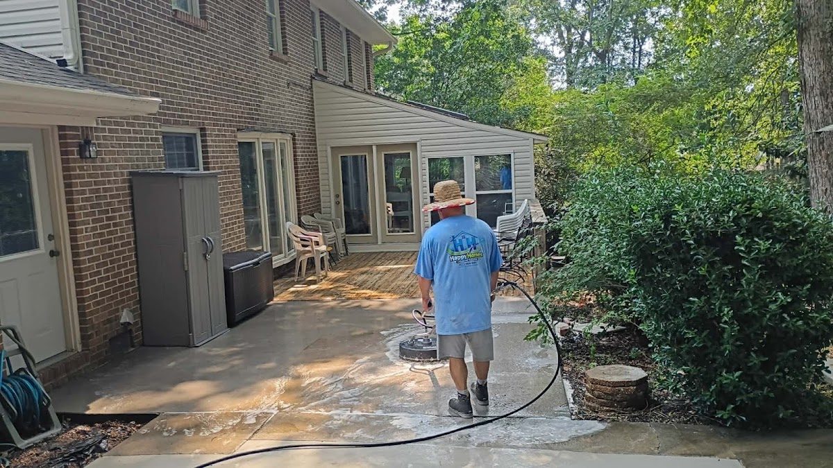 Pressure washing a back patio